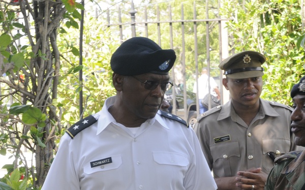 Commanding General of the District of Columbia National Guard, Major General Errol R. Schwartz visits Headquarters of Jamaica Defense Force in Kingston, Jamaica.