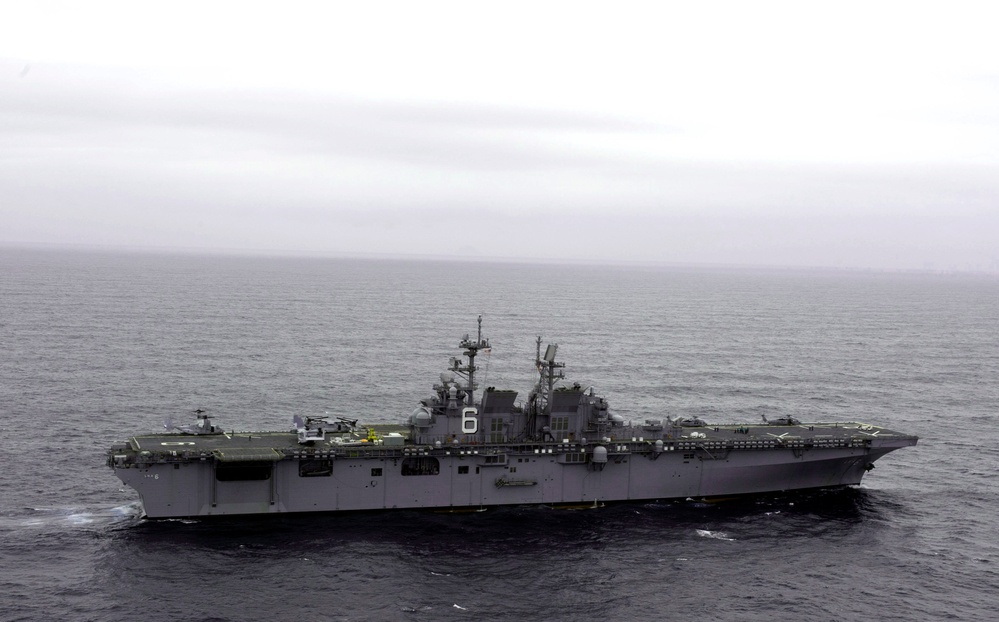 Future USS America sails through the Atlantic Ocean
