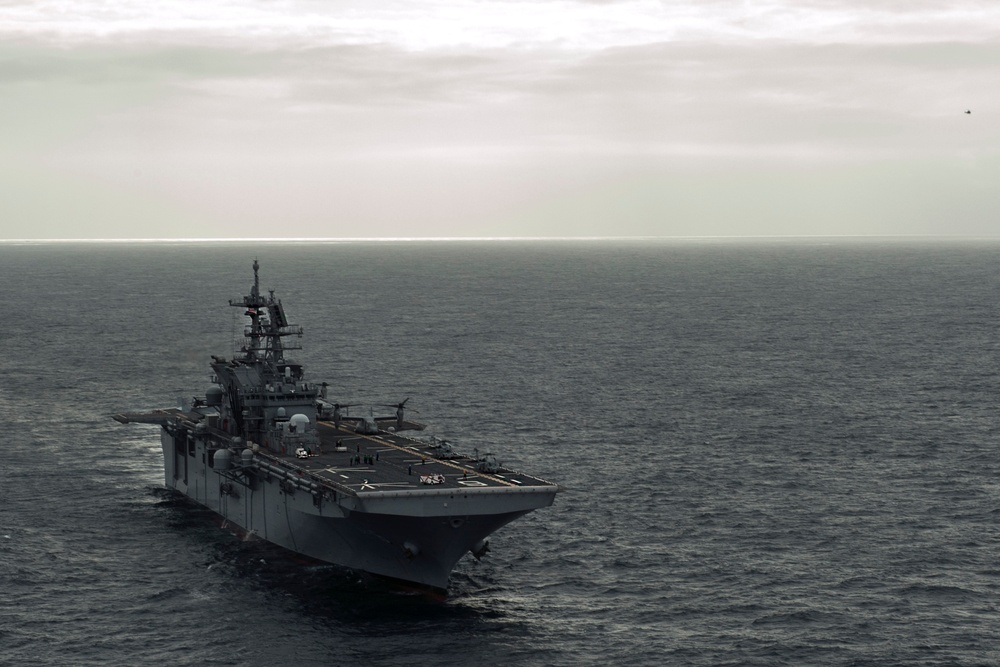 Future USS America sails through the Atlantic Ocean