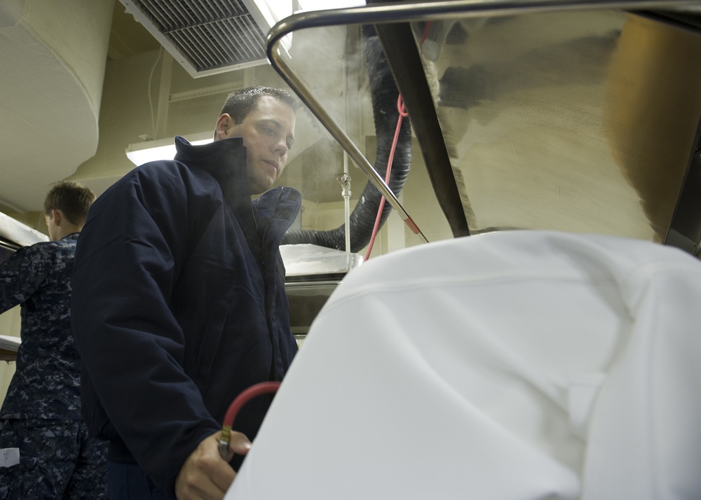 Operations aboard future USS America's laundry facilities