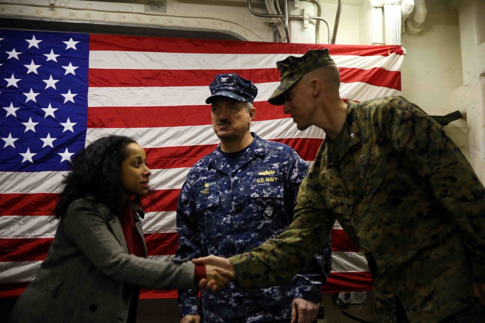 Distinguished visitors from Uruguay tour USS America