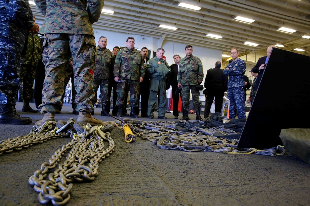 Distinguished visitors from Uruguay tour USS America