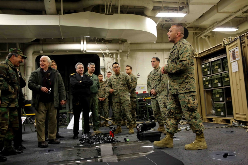 Distinguished visitors from Uruguay tour USS America