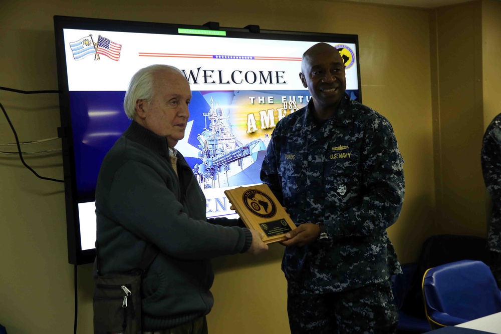 Distinguished visitors from Uruguay tour USS America