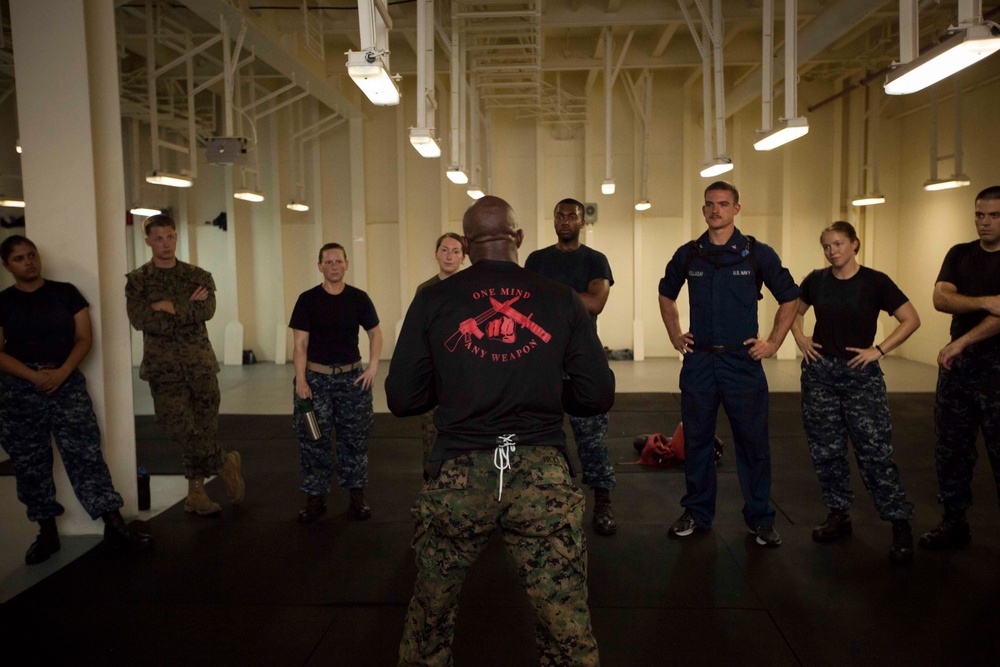 SPMAGTF-South teaches MCMAP aboard USS America