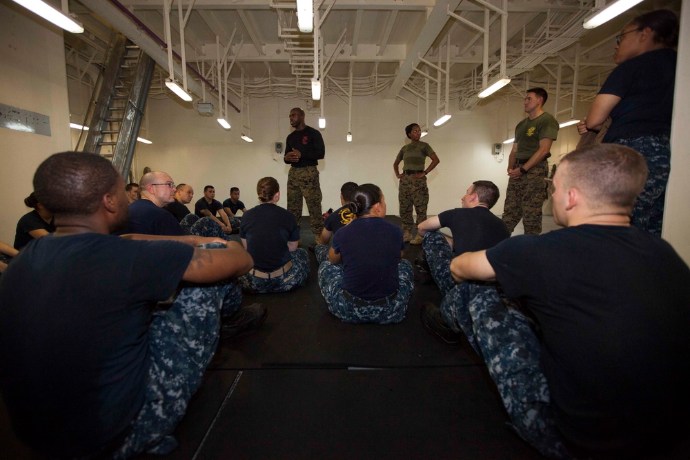 SPMAGTF-South teaches MCMAP aboard USS America