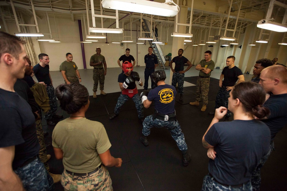 SPMAGTF-South teaches MCMAP aboard USS America