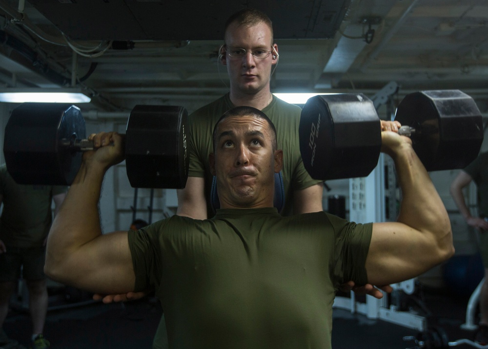 Marines maintain physical readiness aboard Mesa Verde