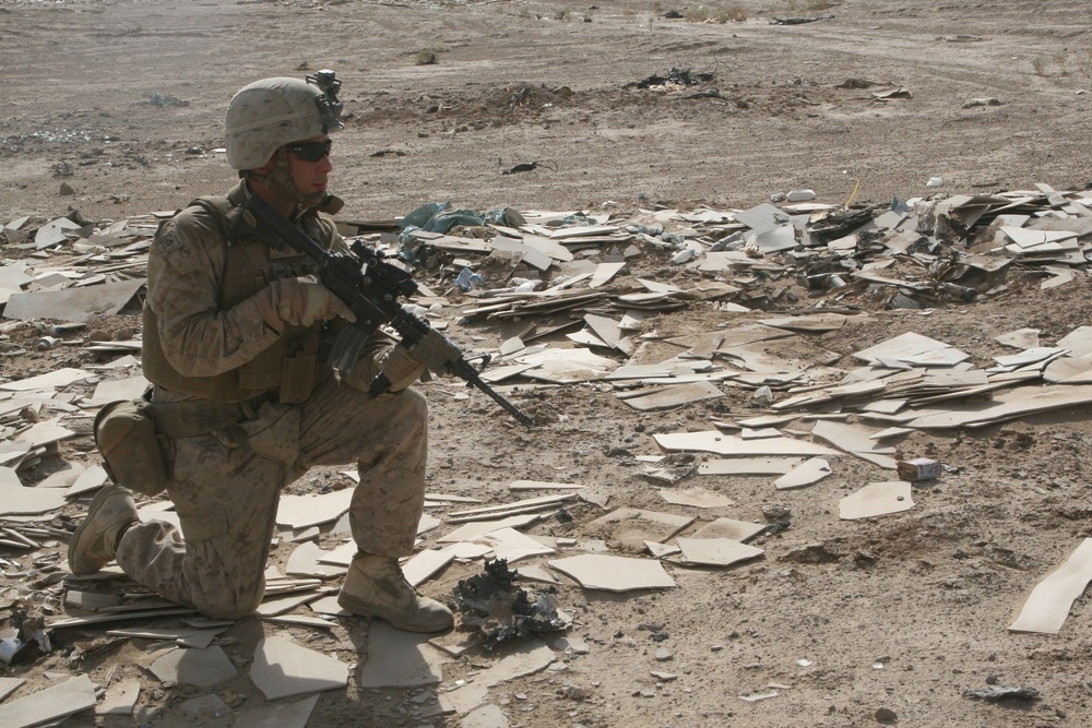 Marines with Weapons Company conduct security patrol in Helmand province, Afghanistan