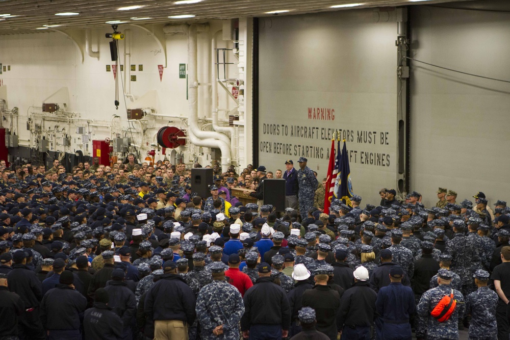 Secretary of The Navy visits Marines, Sailors aboard USS America