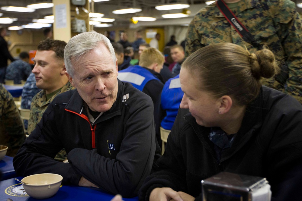 Secretary of The Navy visits Marines, Sailors aboard USS America