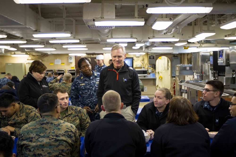 Secretary of The Navy visits Marines, Sailors aboard USS America