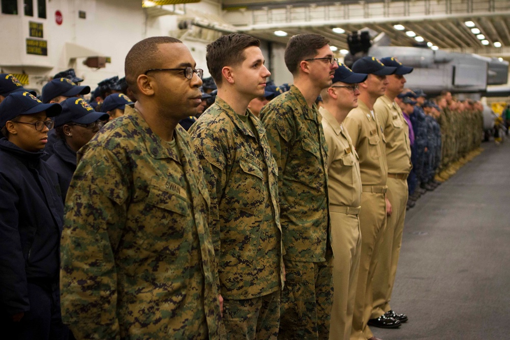 Secretary of the Navy visits Marines, Sailors aboard USS America