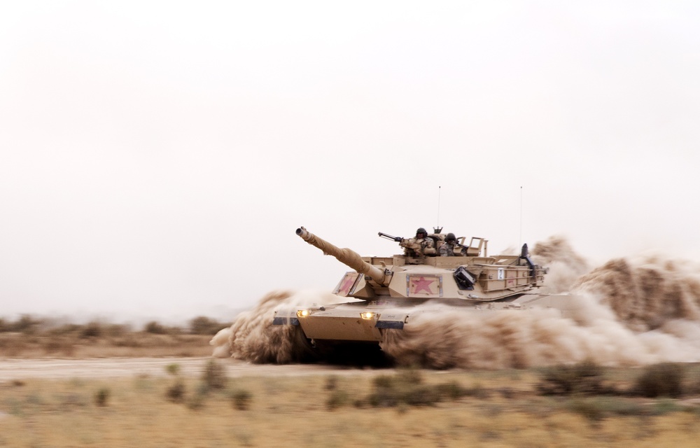 Abrams Tank on patrol during Idaho training