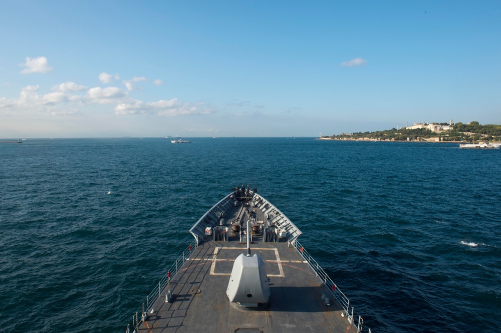 USS Vella Gulf departs the Black Sea