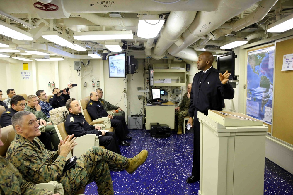 Military leaders conduct Partnership of the Americas after action debrief aboard USS America