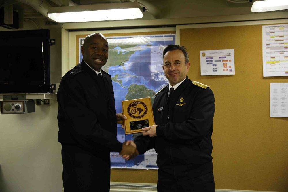 Military leaders conduct Partnership of the Americas after action debrief aboard USS America