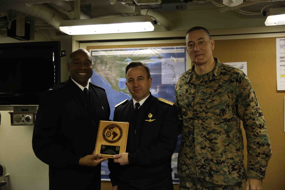 Military leaders conduct Partnership of the Americas after action debrief aboard USS America