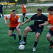 USS America sailors play soccer with Chilean navy soccer team