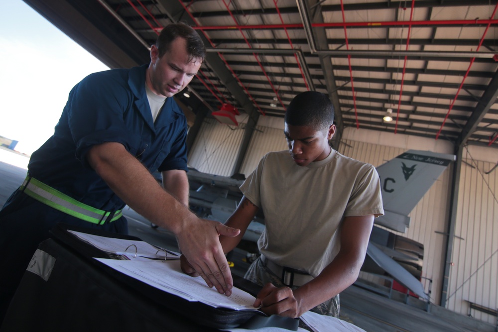 ANG Crew Chiefs perform F-16 maintenance