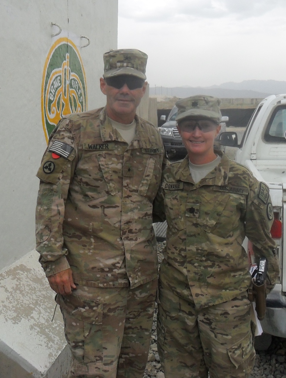 Brig. Gen. Donnie Walker Jr., commanding general of 3d Sustainment Command (Expeditionary), of Clay County, Ala., visited with Lt. Col. Michelle Donahue, Regional Support Commander, 3d Cavalry Regiment, during his visit to FOB Shank.