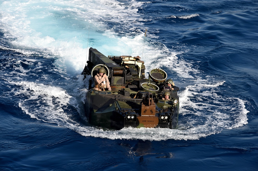 AAV approaches USS Peleliu well deck