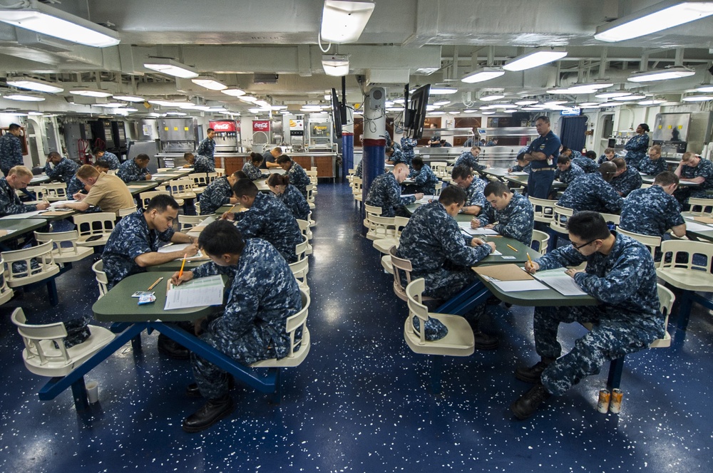USS Bonhomme Richard sailors take Navy-wide petty officer first class exam