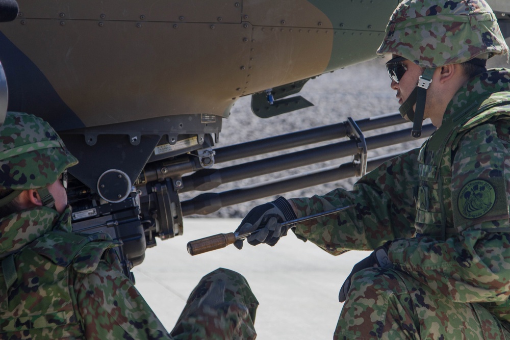 Japan Defense Force members maintain cannon
