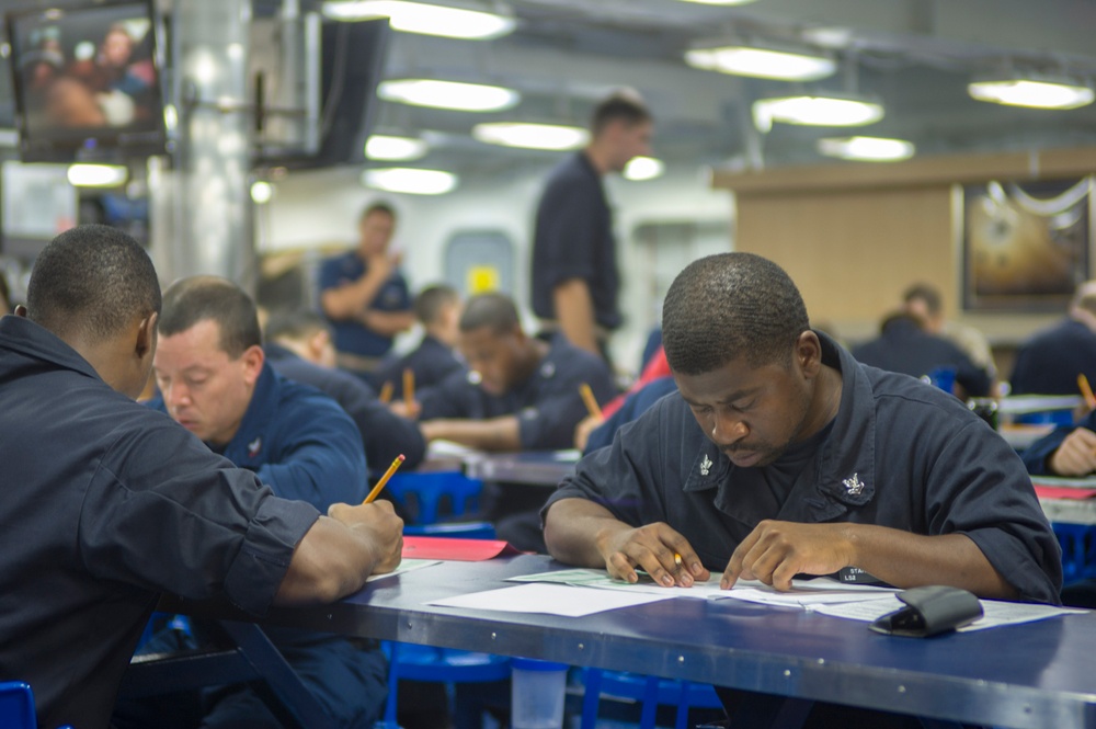 Peleliu Sailors take exam