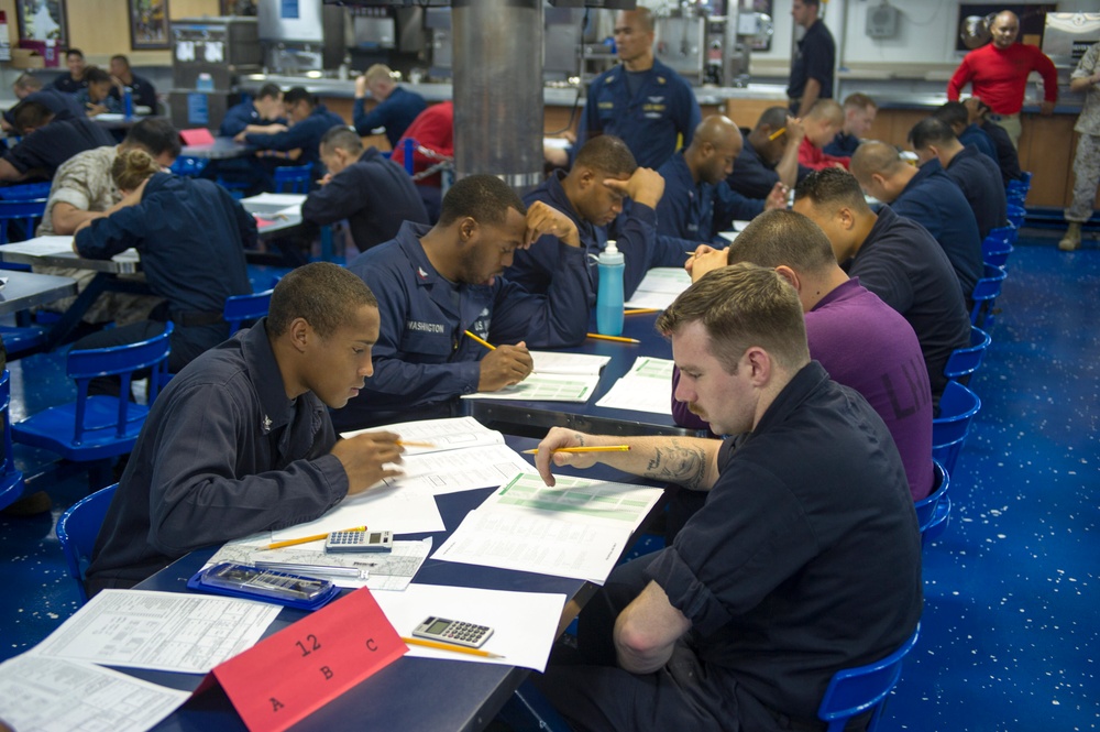 Peleliu Sailors take exam