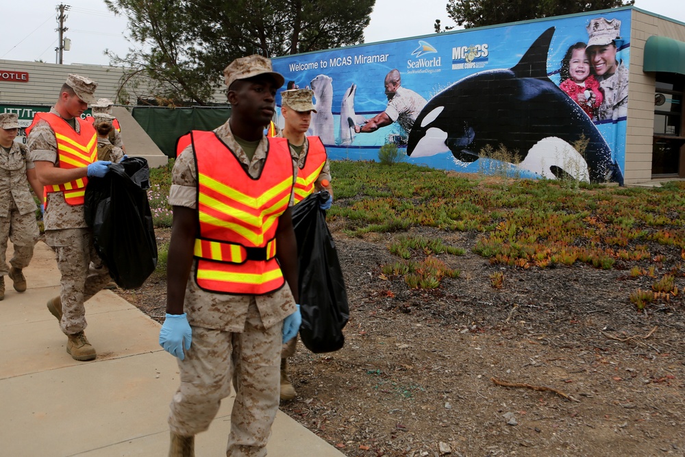 Service members conduct cleanup aboard MCAS Miramar