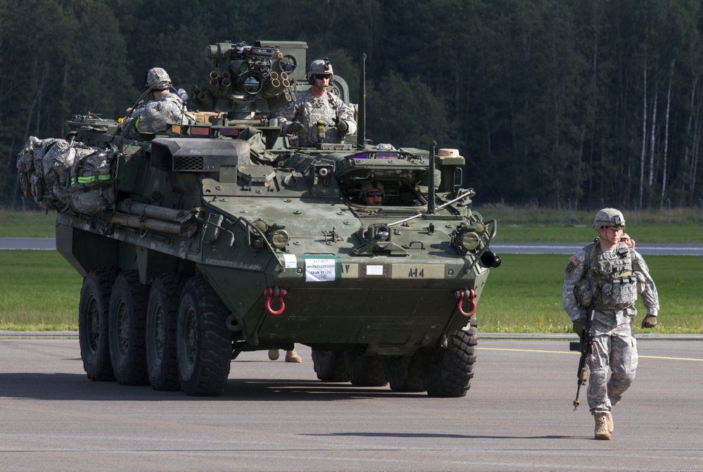 Strykers arrive in Latvia for NATO exercise