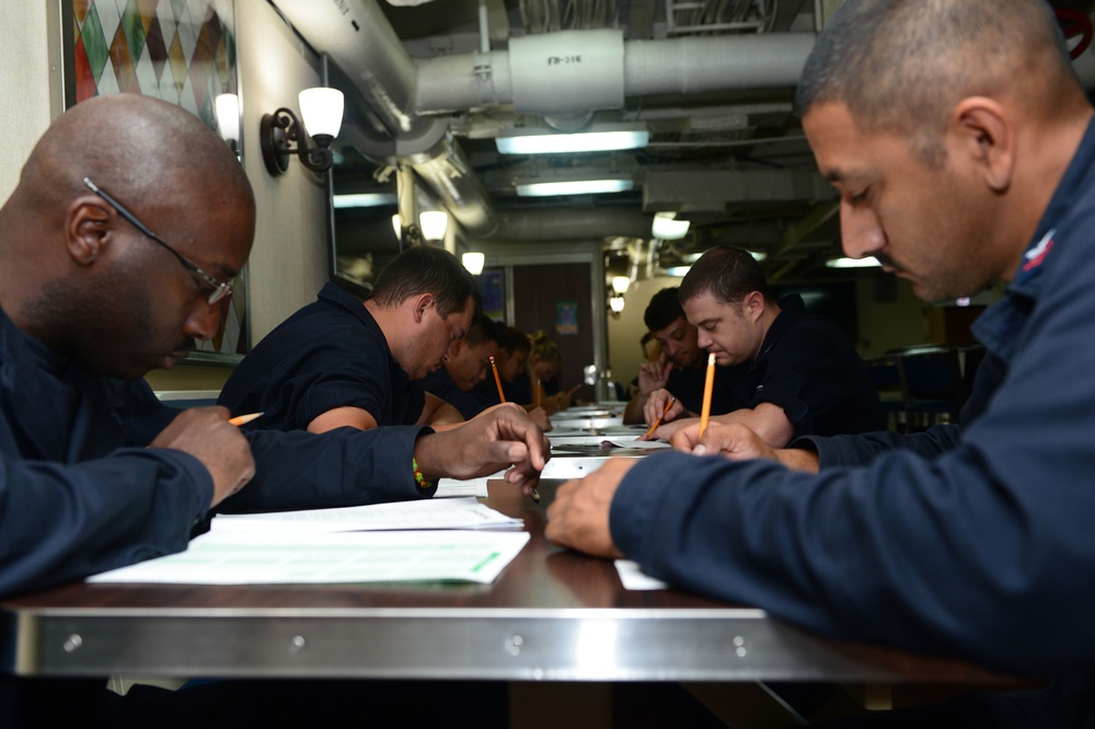 Advancement exam aboard USS Bunker Hill