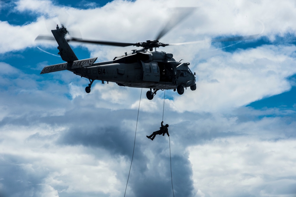 Helicopter rope suspension technique exercise