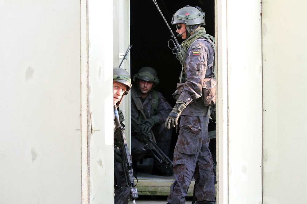 Lithuanian OPFOR attacks Camp West at Exercise Saber Junction 14