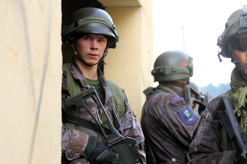 Lithuanian OPFOR attacks Camp West at Exercise Saber Junction 14