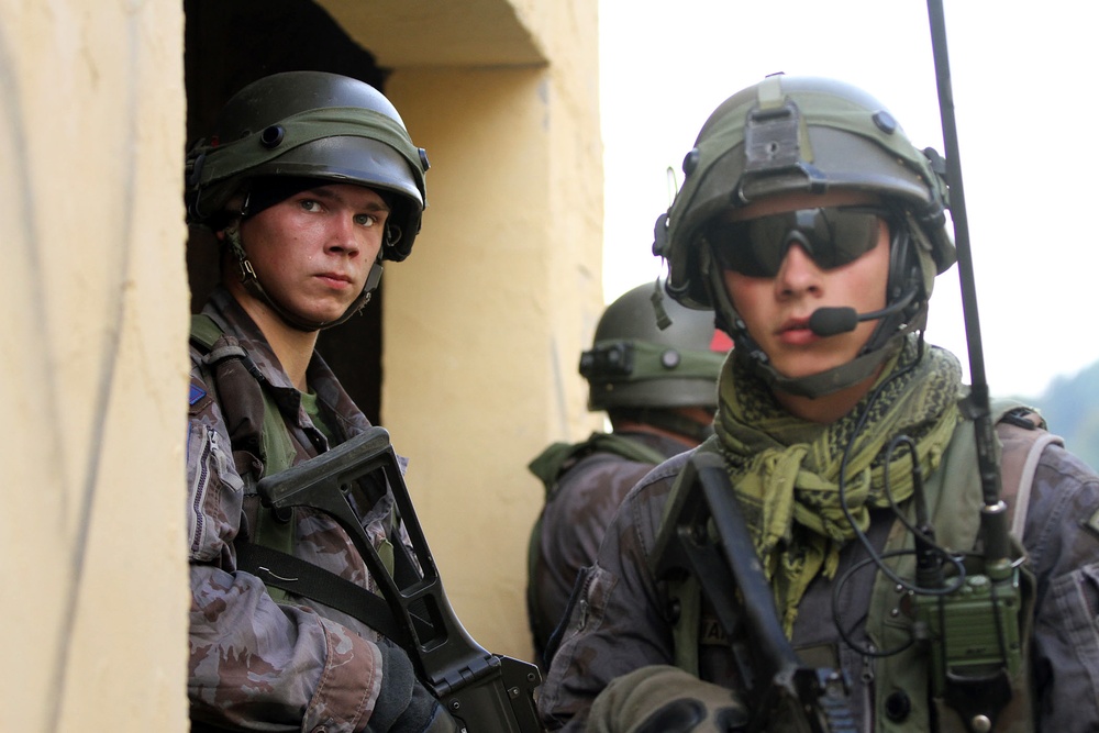 Lithuanian OPFOR attacks Camp West at Exercise Saber Junction 14