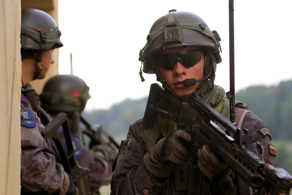Lithuanian OPFOR attacks Camp West at Exercise Saber Junction 14