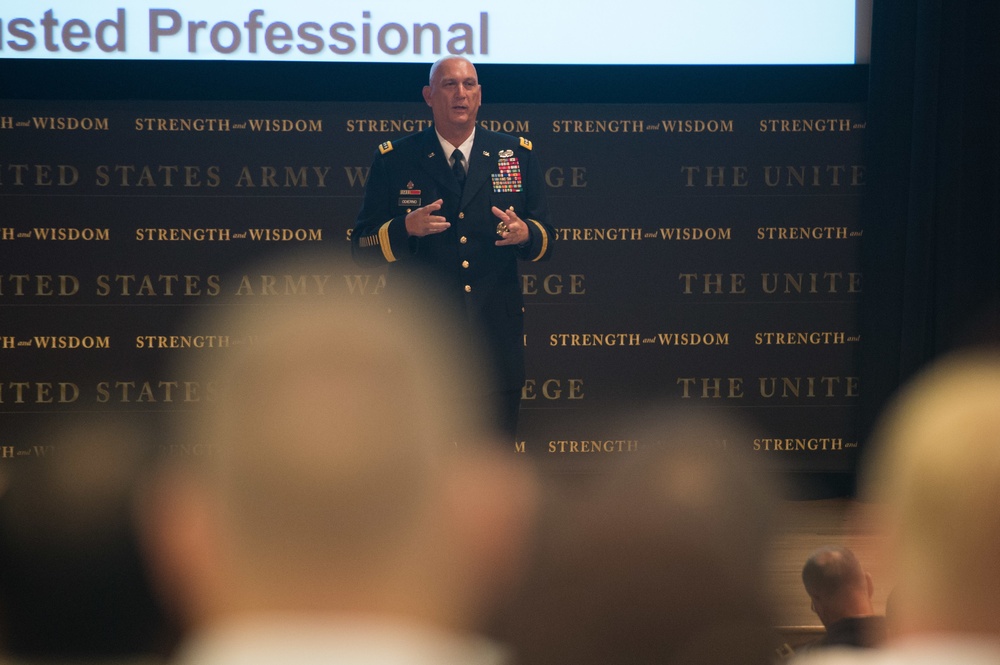 US Army chief of staff speaks to the US Army War College