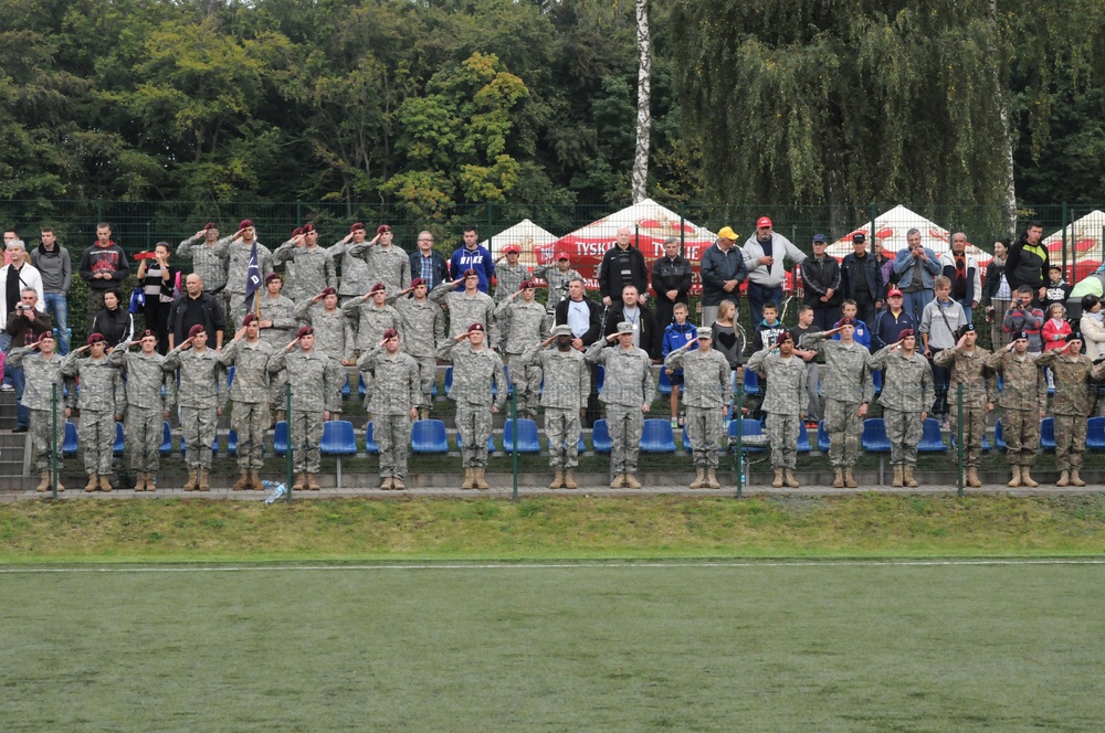 US paratroopers and Polish hosts remember 9/11 with a soccer match