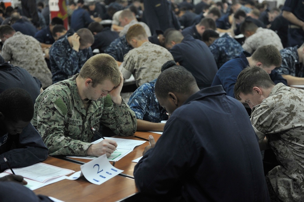 E-5 advancement exam aboard USS Bataan