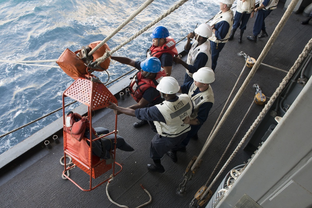 USS Bataan RAS personnel-transfer basket