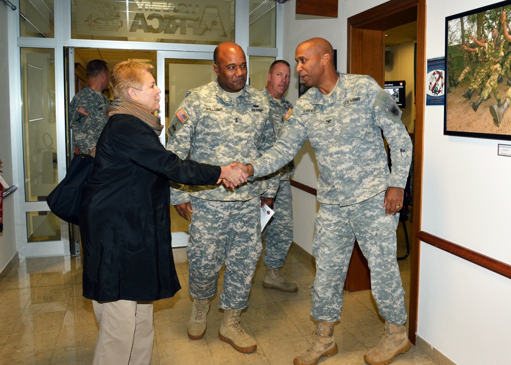 Jessica L. Garfola Wright visits at Caserma Ederle in Vicenza, Italy