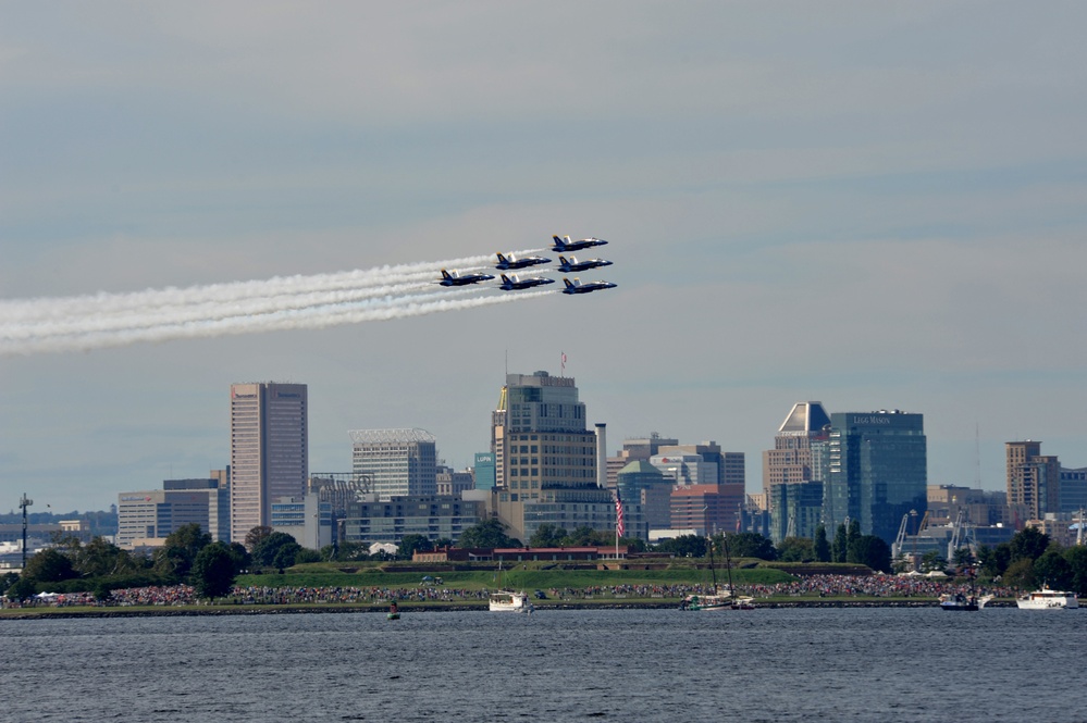 Navy's Blue Angels perform during Baltimore's Star-Spangled Spectacular air show
