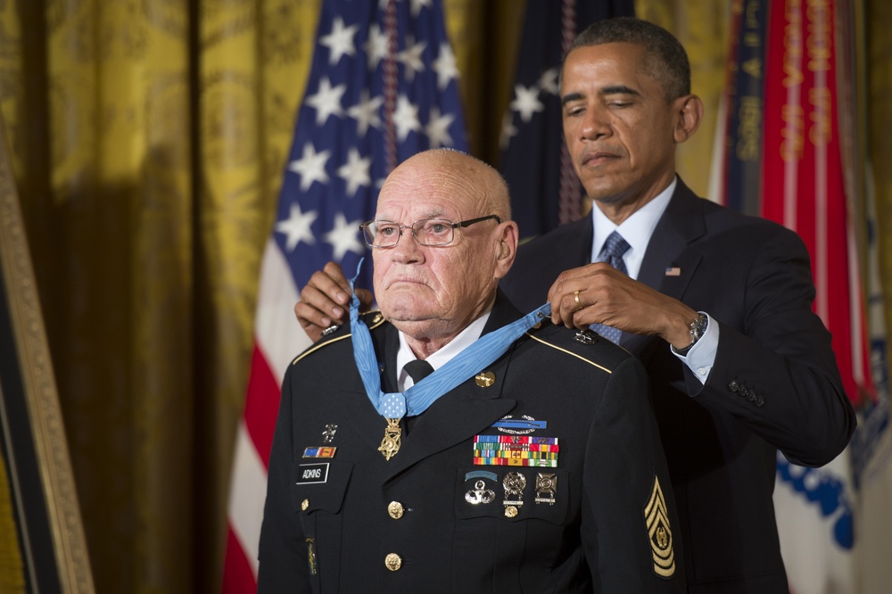 Medal of Honor ceremony in honor of retired Command Sgt. Maj. Bennie Adkins and Spc. 4 Donald Sloat