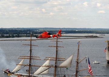 Coast Guard Cutter Eagle departs Baltimore’s Inner Harbor following the Star-Spangled Spectacular event