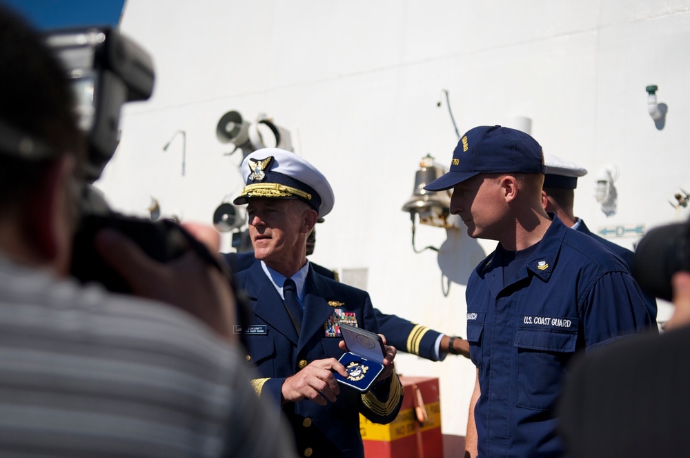Coast Guard commandant recognizes service member for role in drug busts