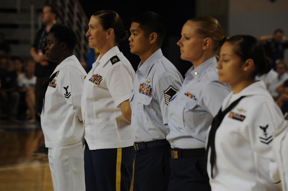 USA Women's Basketball Team receives dog tags from service members