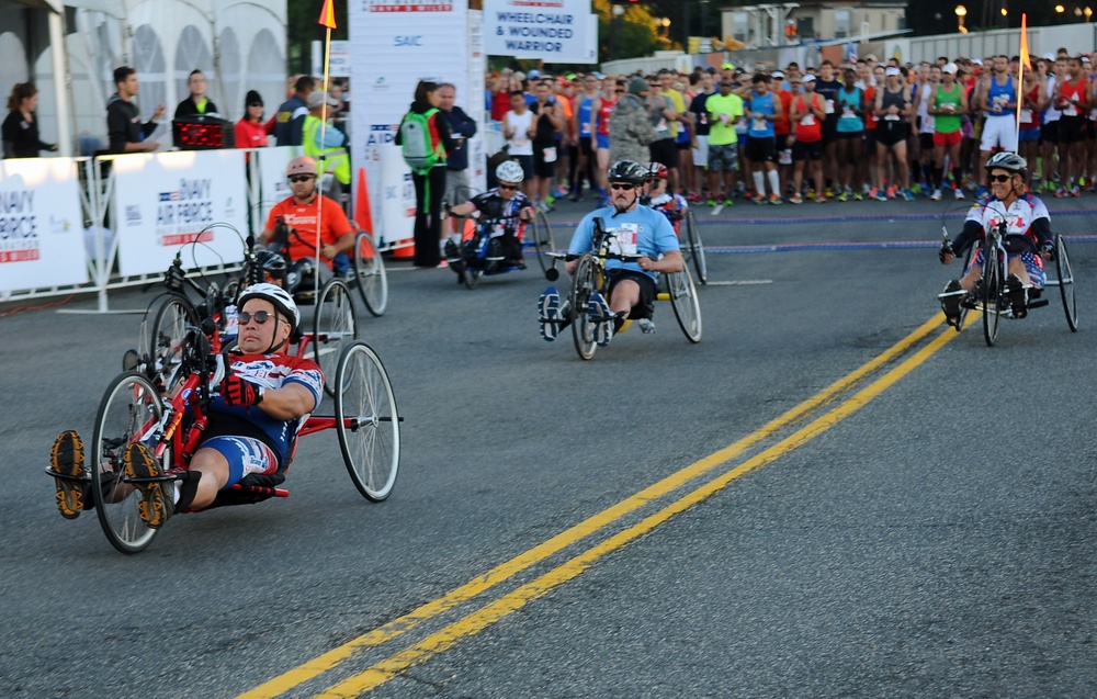 Wounded warriors compete in the 2014 Air Force Half Marathon/Navy 5-Miler