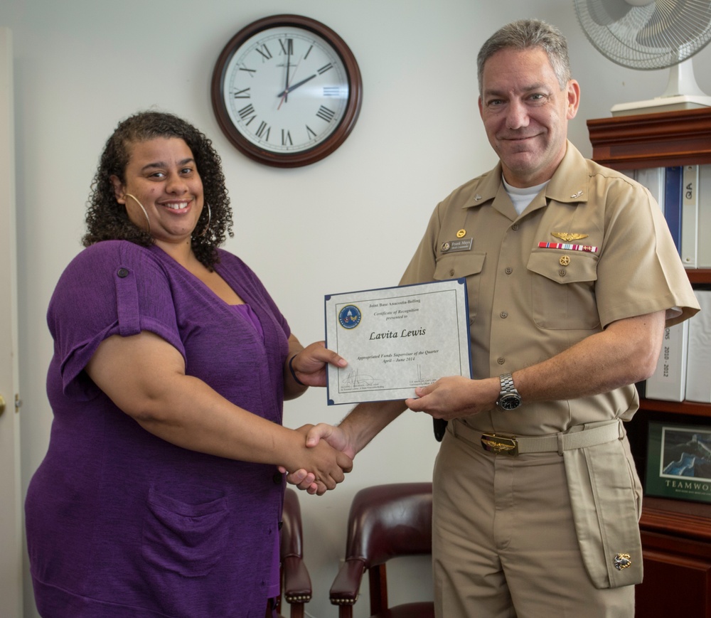 Commander of Joint Base Anacostia-Bolling recognizes quarterly award winners for April to June 2014 period